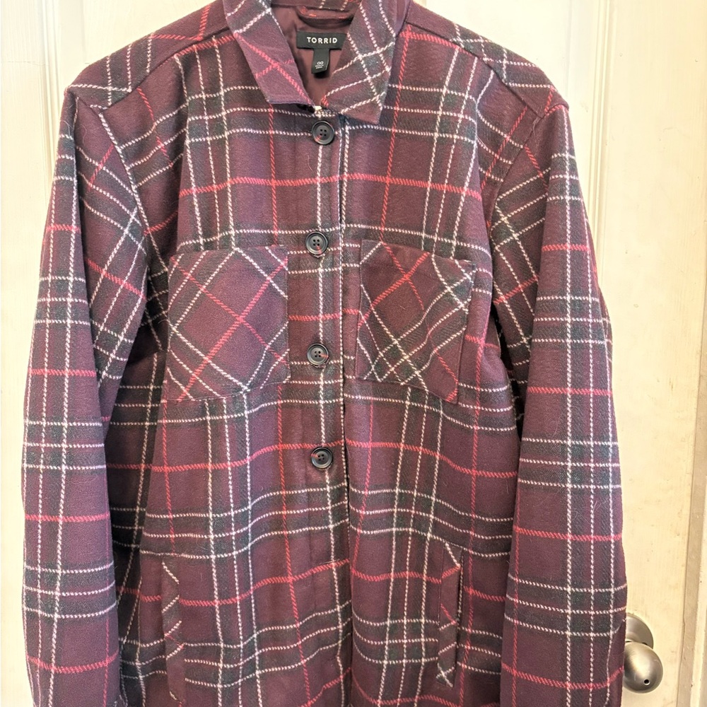 Torrid Burgundy Plaid Utility Jacket